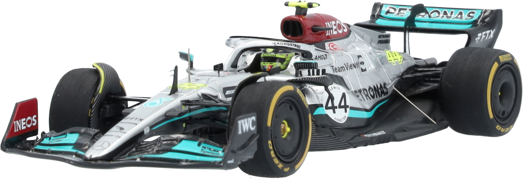 MERCEDES AMG PETRONAS Formula One™ Team, Lewis Hamilton, Saison 2022 - silberfarben / petronasgrün / schwarz, Minimax, 1:43