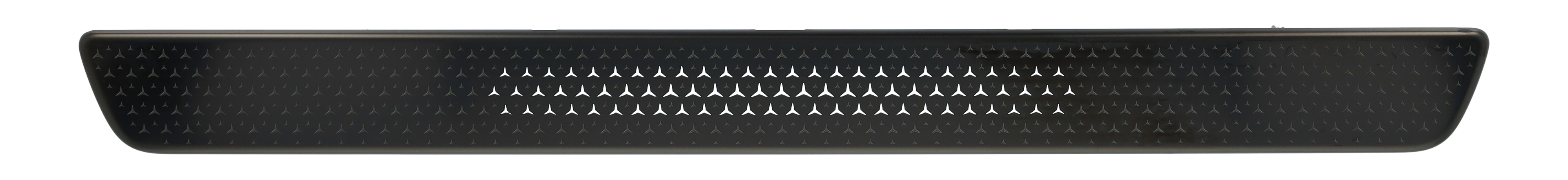 Wechselcover für beleuchtete Einstiegsleiste, Mercedes-Benz, vorne, 2-fach, mit Mercedes-Benz Pattern - Edelstahl, schwarz Wechselcover für beleuchtete Einstiegsleiste, Mercedes-Benz, vorne, 2-fach, mit Mercedes-Benz Pattern - Edelstahl, schwarz