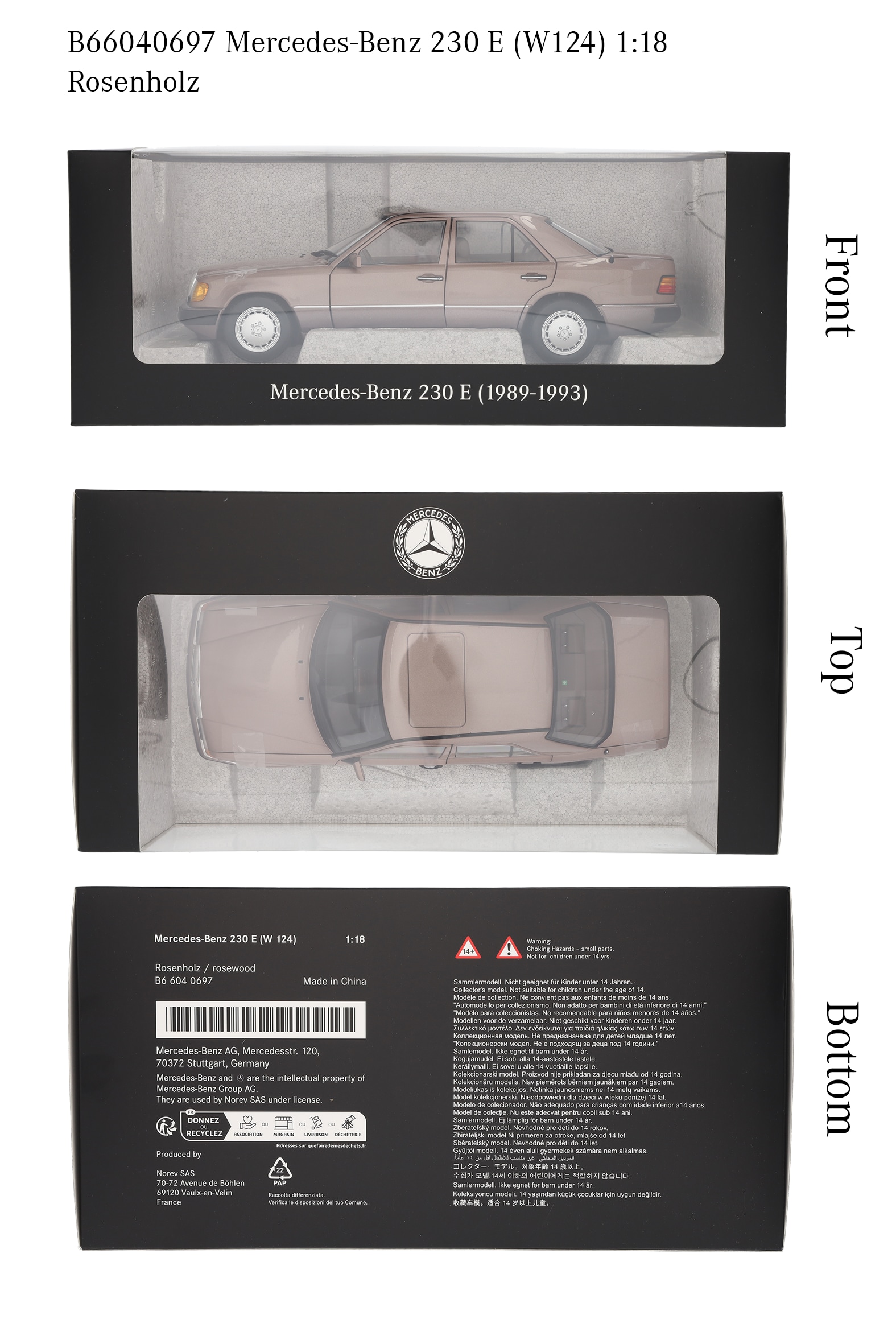 230 E W 124 (1989-1993), Limousine - Rosenholz, Norev, 1:18 230 E W 124 (1989-1993), Limousine - Rosenholz, Norev, 1:18