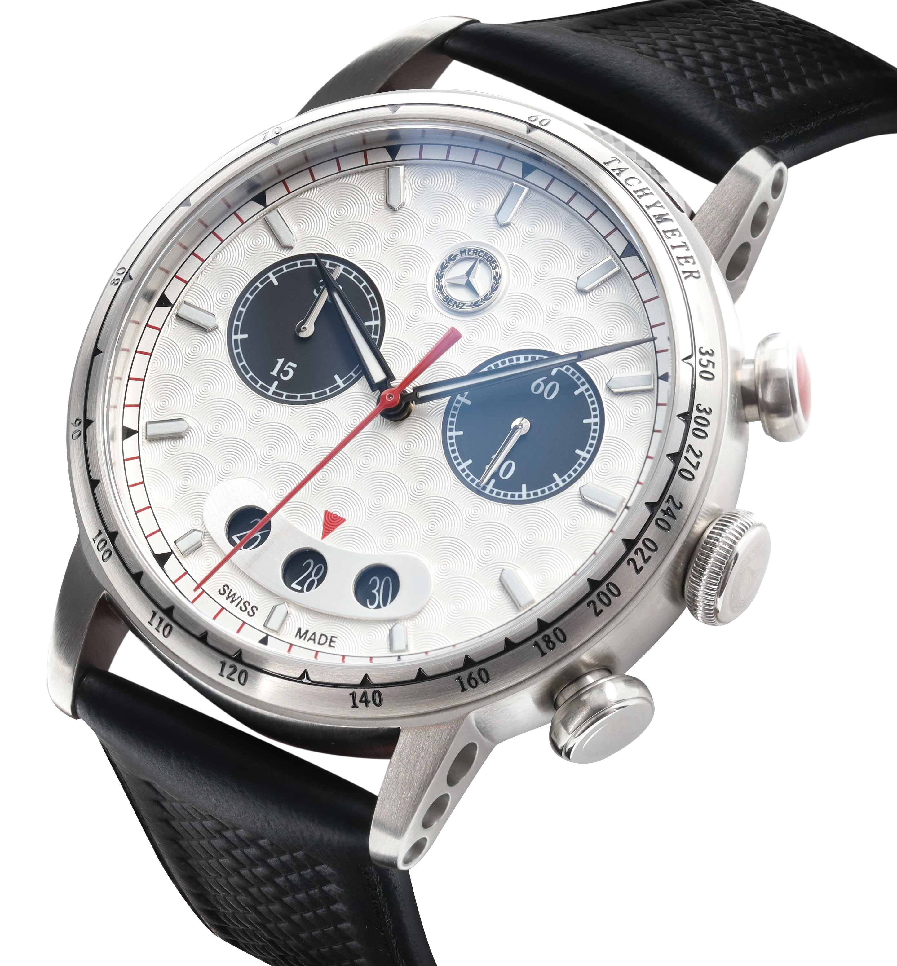 Chronograph Herren, CLASSIC, Silberpfeil - silberfarben / schwarz / rot, Edelstahl / Kalbsleder Chronograph Herren, CLASSIC, Silberpfeil - silberfarben / schwarz / rot, Edelstahl / Kalbsleder