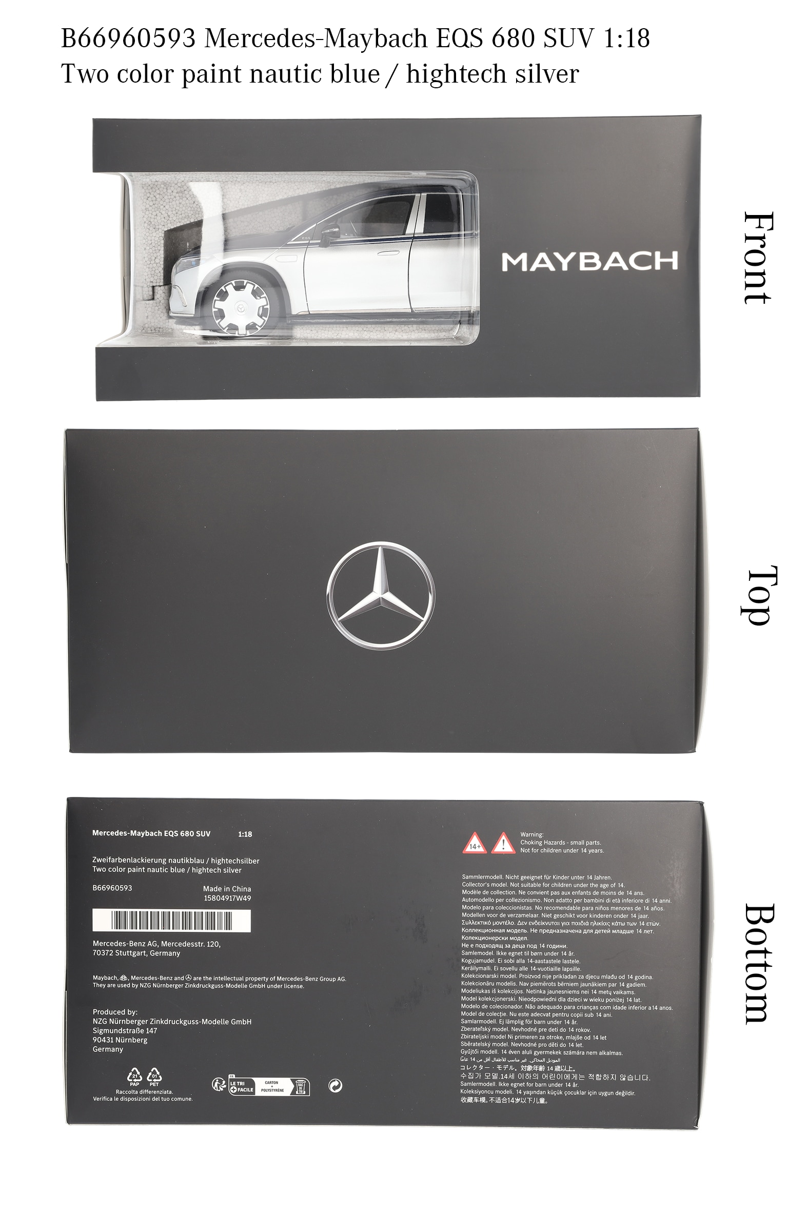 Mercedes-Maybach EQS 680 SUV, X296 - sodalithblau / hightechsilber, NZG, 1:18