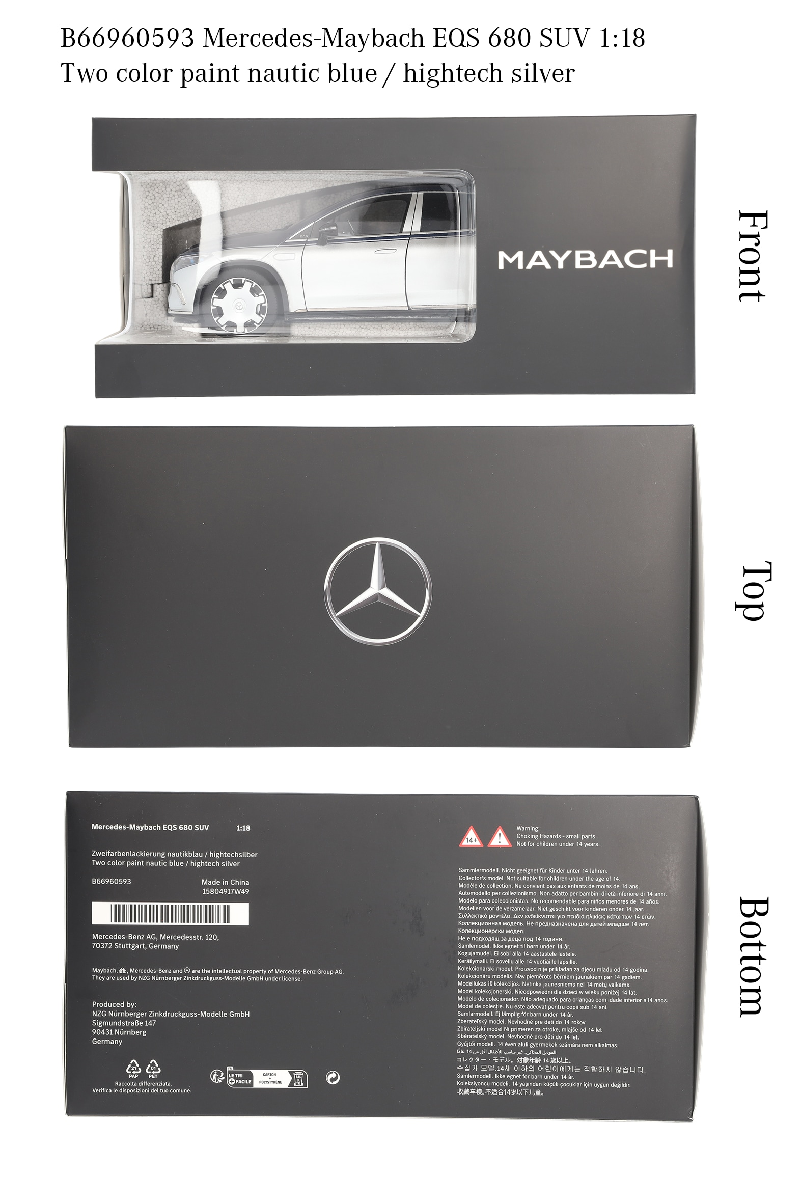 Mercedes-Maybach EQS 680 SUV, X296 - sodalithblau / hightechsilber, NZG, 1:18 Mercedes-Maybach EQS 680 SUV, X296 - sodalithblau / hightechsilber, NZG, 1:18