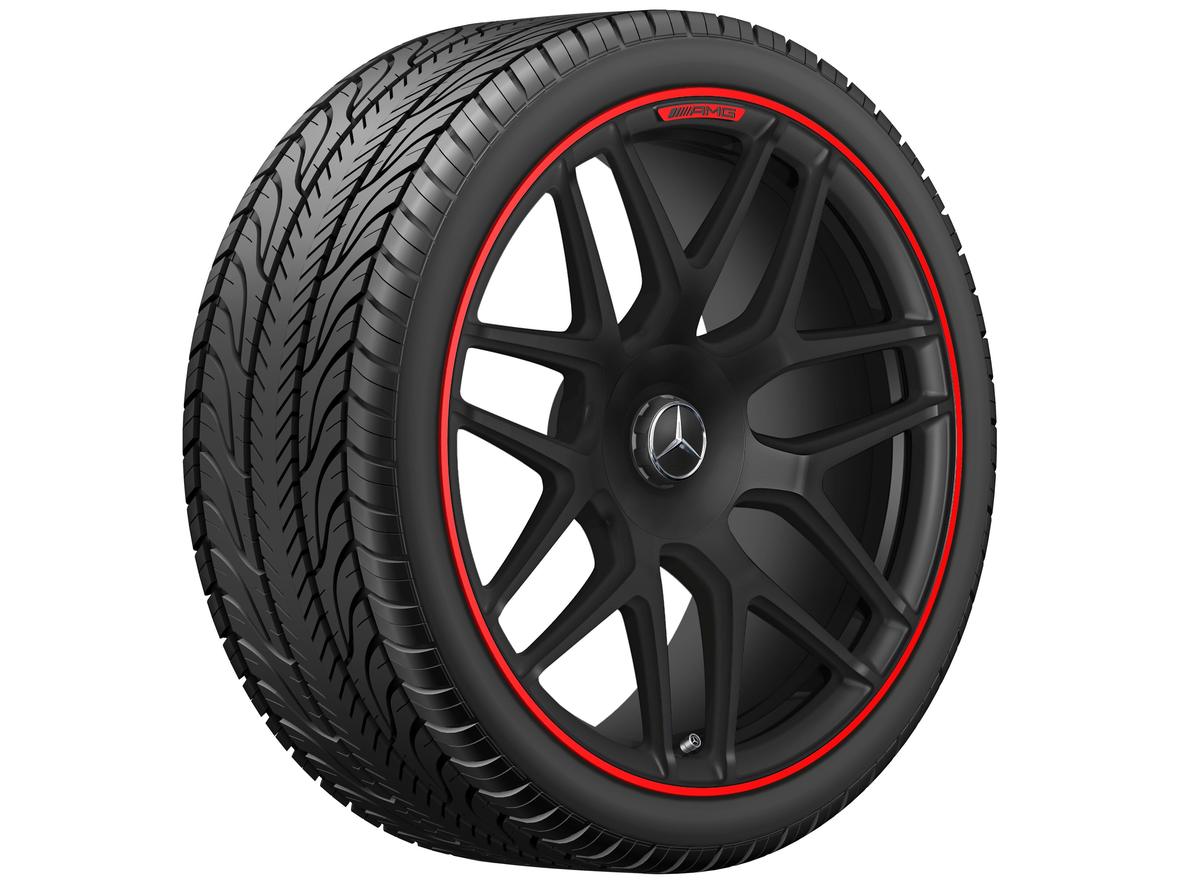 AMG Schmiederad, im Kreuzspeichen-Design, 55,9 cm (22 Zoll), Felgenhorn rot lackiert - 10 J x 22 ET 36, schwarz matt