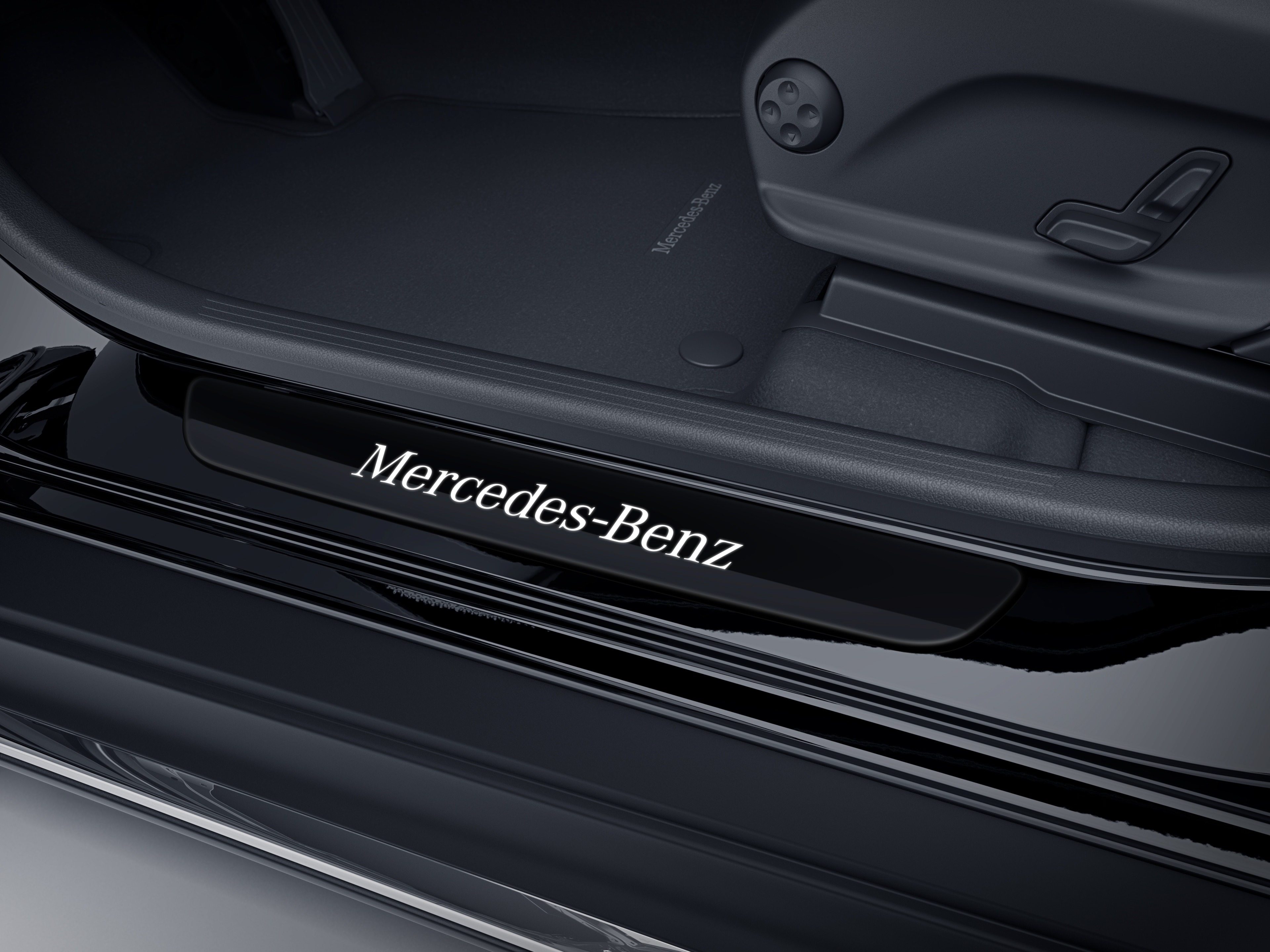 Wechselcover für beleuchtete Einstiegsleiste, Mercedes-Benz, vorne, 1-fach - Edelstahl, schwarz / weiß, glänzend