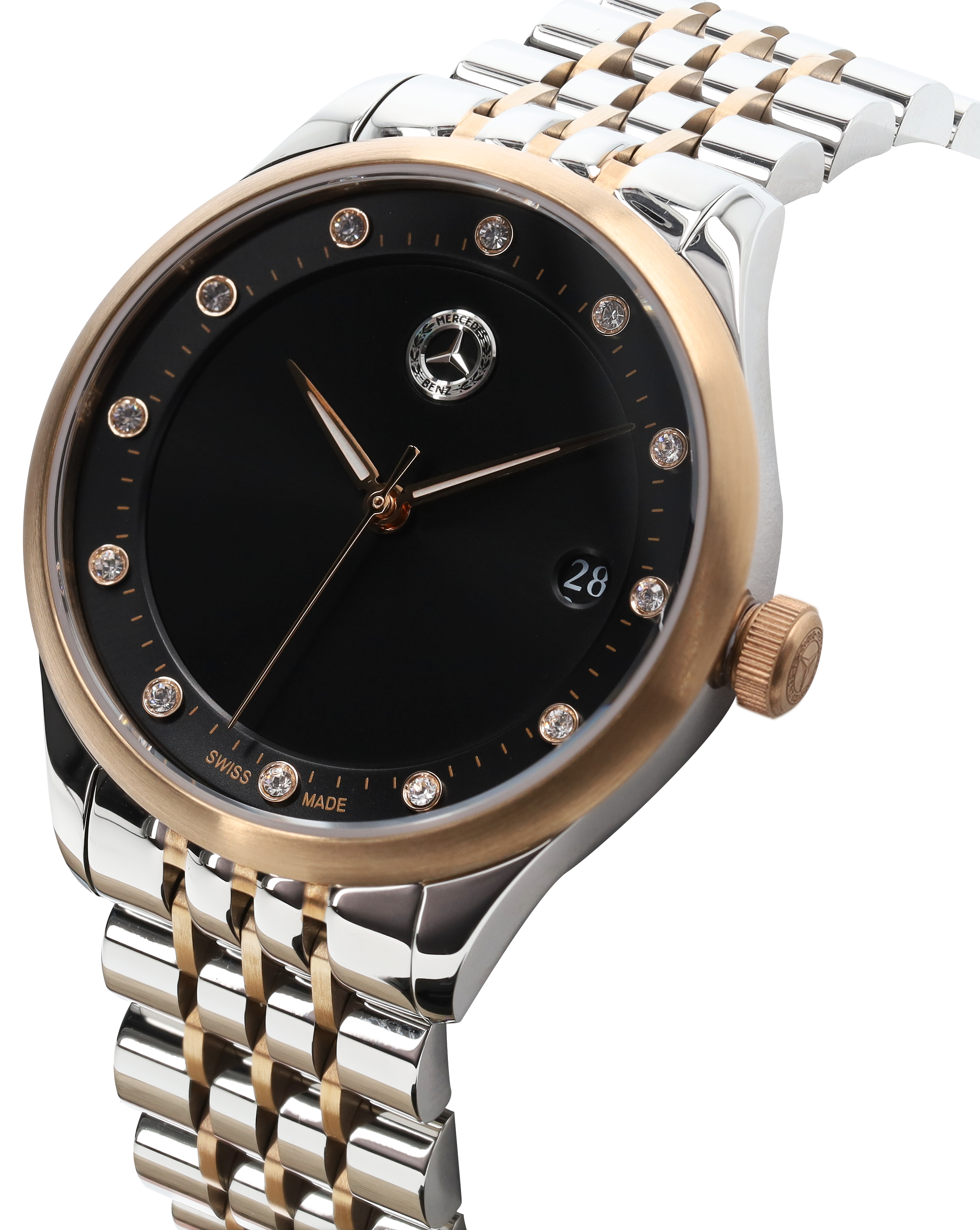 Armbanduhr Damen, Classic, Elegance - schwarz / silberfarben / roségoldfarben, Edelstahl