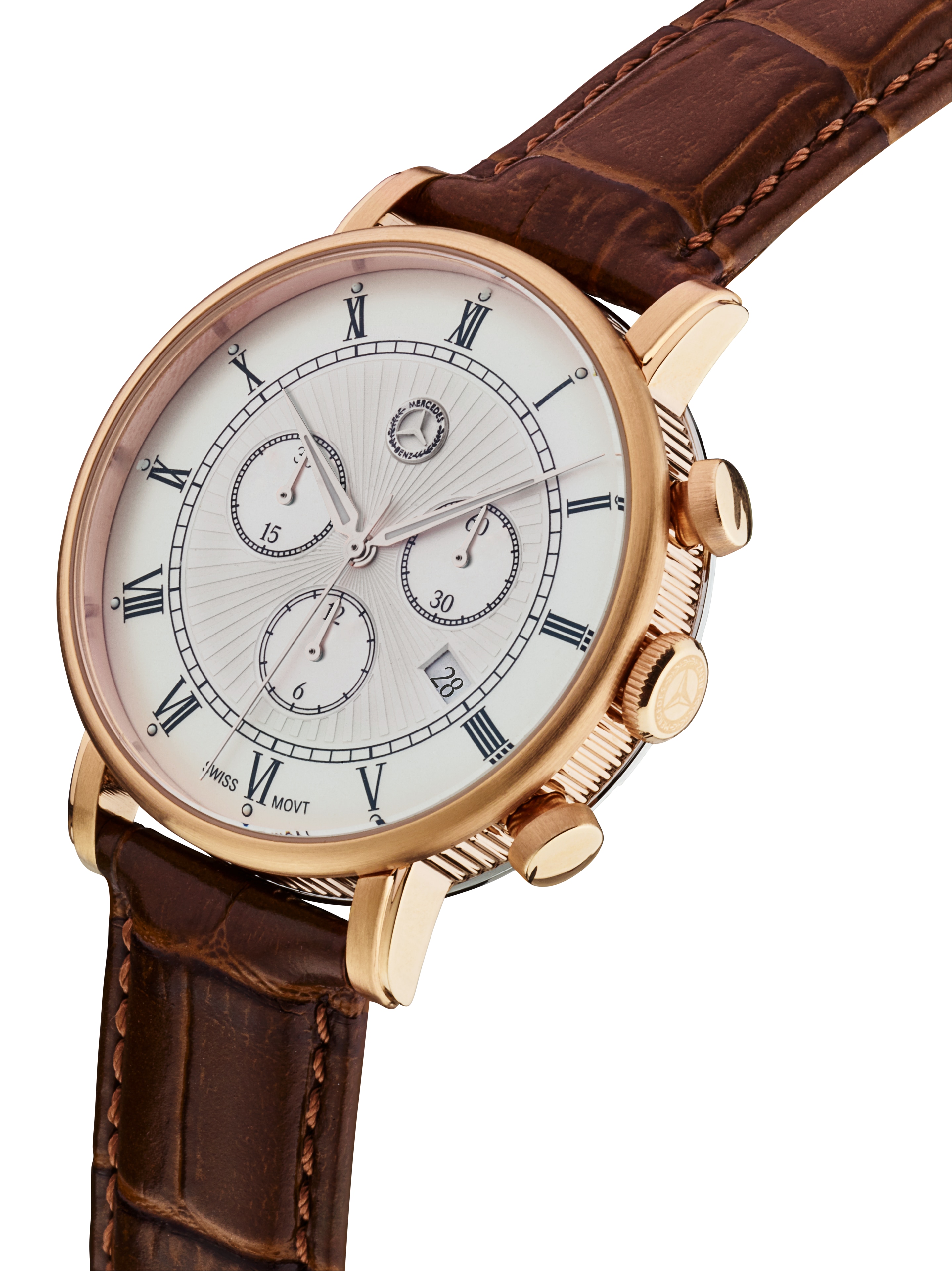 Chronograph Herren, Classic Retro Gold - roségoldfarben / braun, Edelstahl / Kalbsleder Chronograph Herren, Classic Retro Gold - roségoldfarben / braun, Edelstahl / Kalbsleder