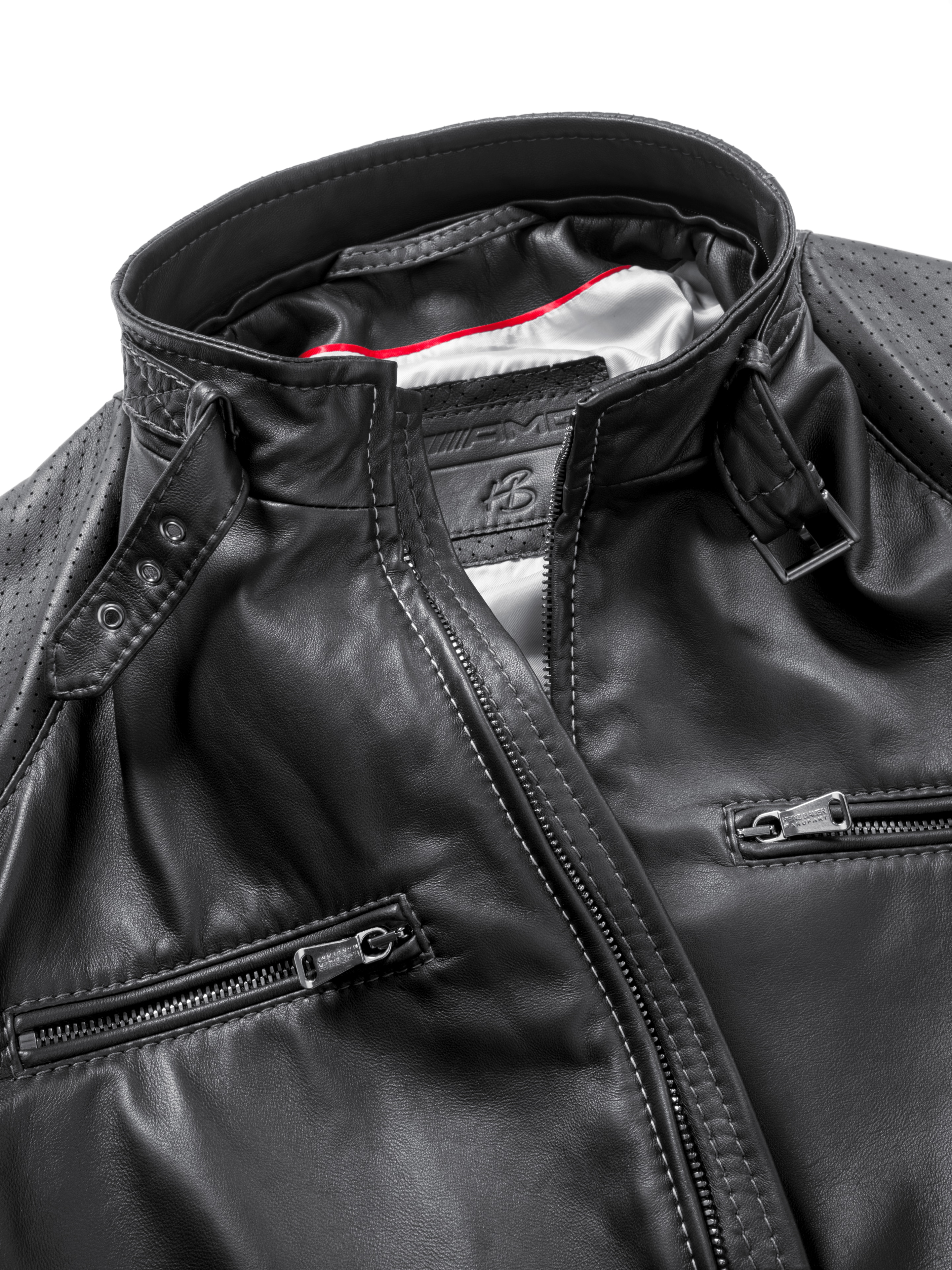 AMG Lederjacke Herren - schwarz / silbergrau, 50