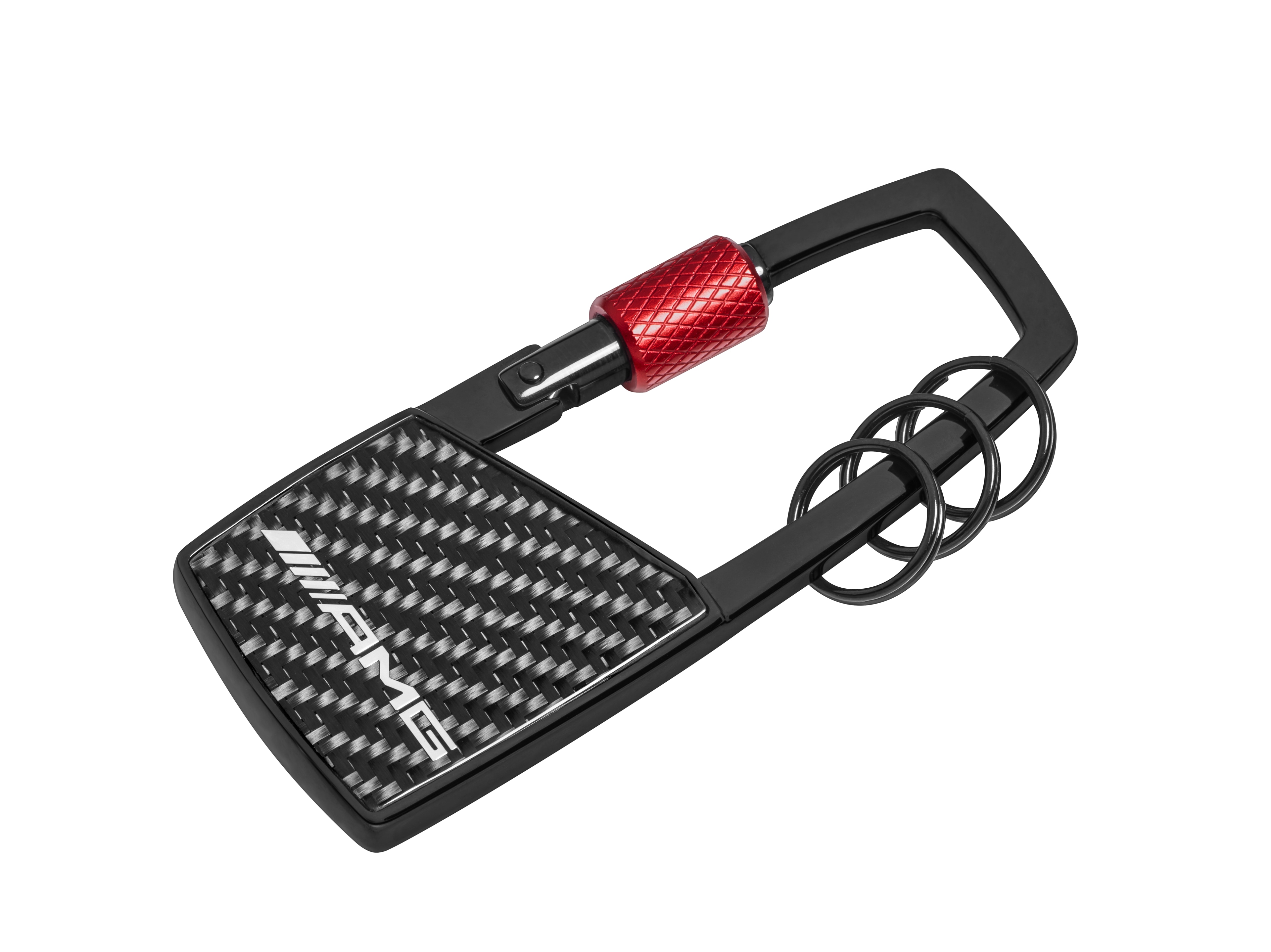 AMG Schlüsselanhänger, Karabiner - schwarz / rot, Edelstahl / Carbon / Aluminium