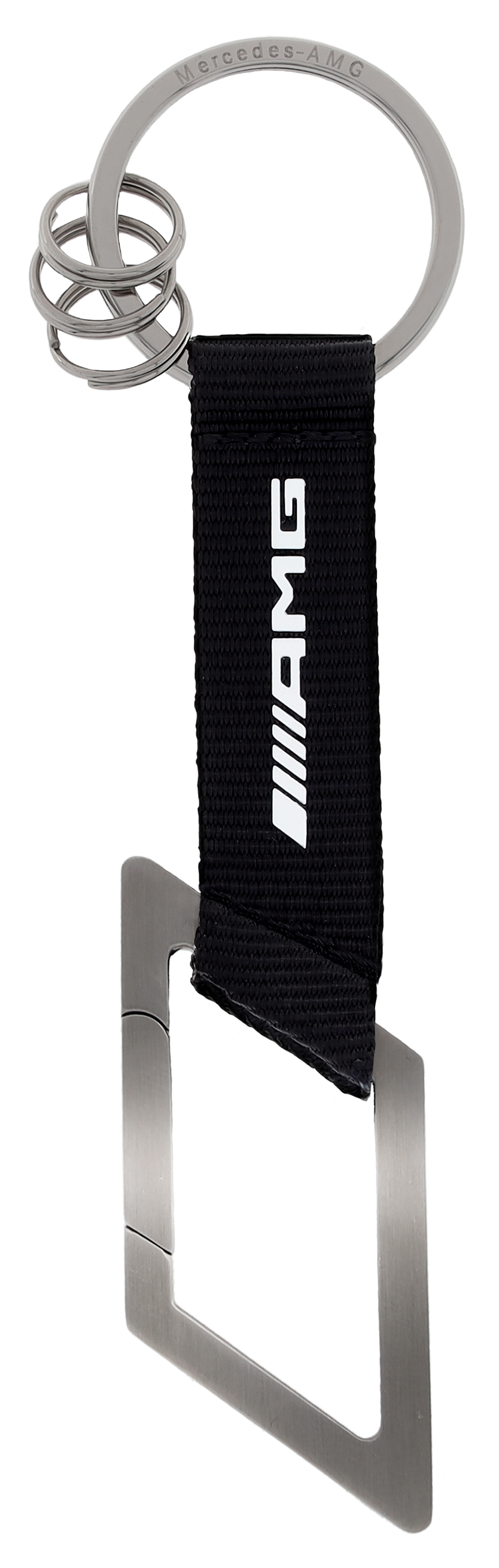 AMG Schlüsselanhänger, Karabiner - silberfarben / schwarz / weiß, Edelstahl / Nylon, gebürstet